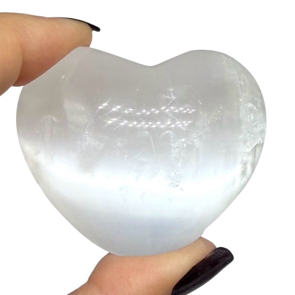 Selenite Heart Shaped Crystal Natural Stone Satin Spar Carved Carving Gift - Picture 3 of 7